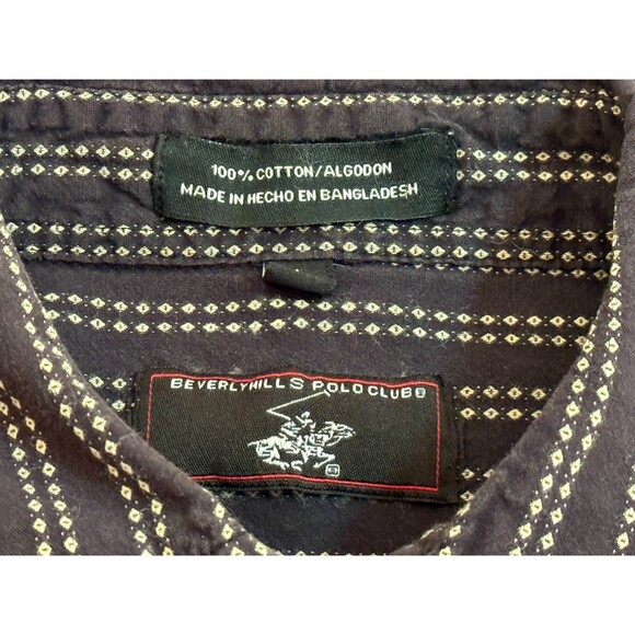 BEVERLY HILLS POLO CLUB Men's Short Sleeve Button Down Black & White Shirt Large - Picture 4 of 5